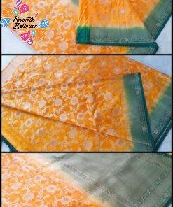 Golden Yellow and Green Banarasi Silk Saree