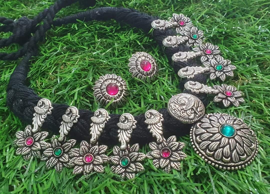 Flower Designer Oxidised Silver Necklace Flower Designer Oxidised Silver Necklace