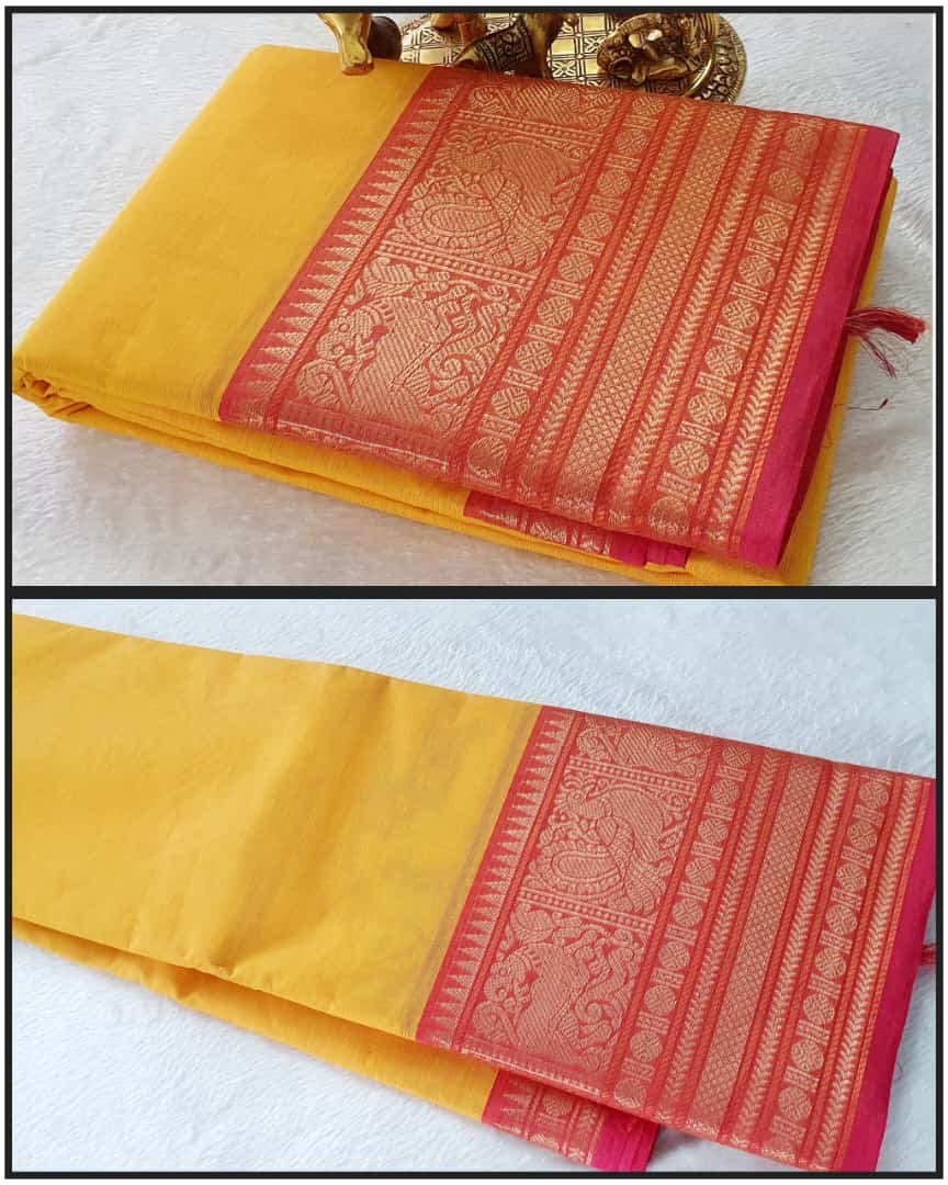 Yellow and Pink Chettinad Cotton Saree Yellow and Pink Chettinad Cotton Saree