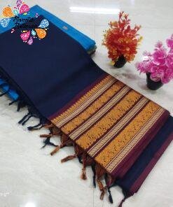 Dark Blue and Marron Chettinad Cotton Saree Dark Blue and Marron Chettinad Cotton Saree