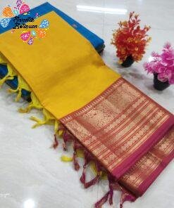 Yellow and Pink Chettinad Cotton Saree Yellow and Pink Chettinad Cotton Saree