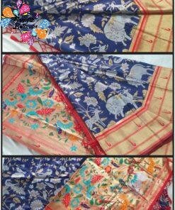 Navyblue and Silver Vanasingaram Fancy Silk Saree