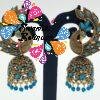 Blue and Gold Peacock Designer Oxidised Gold Jhumkha