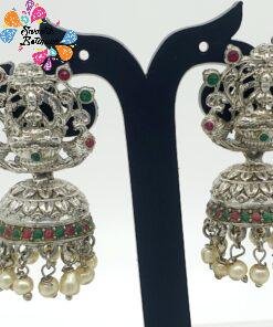 Alternative view of Oxidised Silver Jhumkha