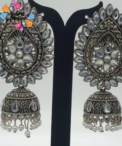 Alternative view of Oxidised Silver Jhumkha