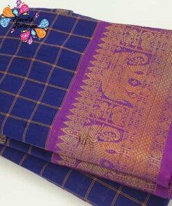 Blue Gold Elephant Designer Pure Chettinad Cotton Saree