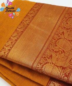 Orange and Gold Peacock Designer Pure Chettinad Cotton Saree