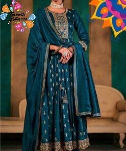 Blue Colour Silk Designer Partywear Ready-Made Shalwar Suits