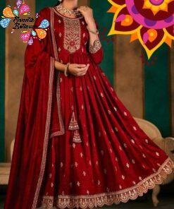 Red Colour Silk Designer Partywear Ready-Made Shalwar Suits