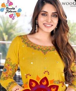 Yellow Embroidery Designer Frock Style Women Kurthi