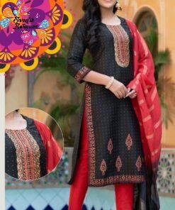 Black and Red Colour Silk Designer Shalwar Suits
