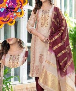 Beige and Maroon Colour Silk Designer Shalwar Suits