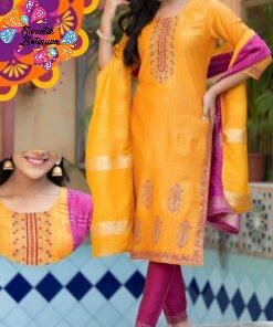 Yellow and Pink Colour Silk Designer Shalwar Suits