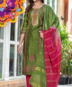 Green and Pink Colour Silk Designer Shalwar Suits
