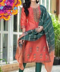Peach and Green Colour Silk Designer Shalwar Suits