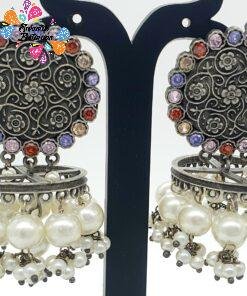 Alternative view of Oxidised Silver Jhumkha