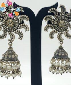 Alternative view of Oxidised Silver Jhumkha