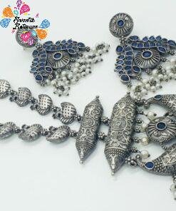 Blue Stone Designer Oxidised Necklace