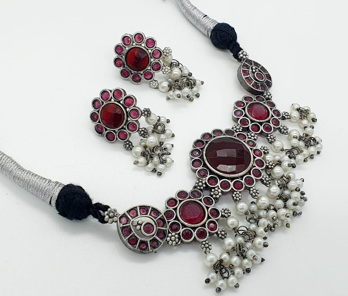 Marron Designer Oxidised Chocker Necklace Marron Designer Oxidised Chocker Necklace - Image 2