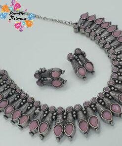 Light Pink Stone Designer Oxidised Necklace