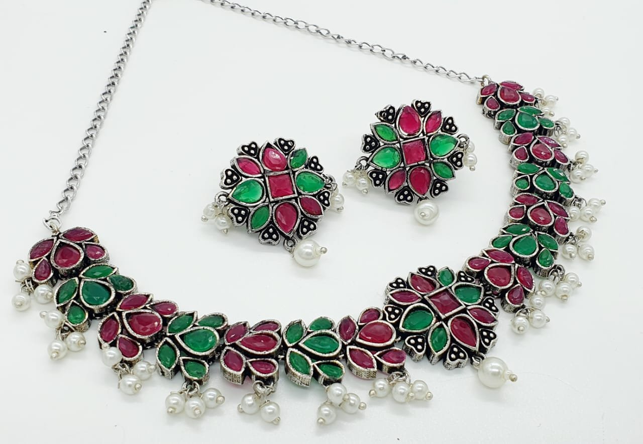 Flower Designer Oxidised Necklace Flower Designer Oxidised Necklace - Image 2