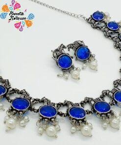 Blue Stone Designer Oxidised Necklace Blue Stone Designer Oxidised Necklace