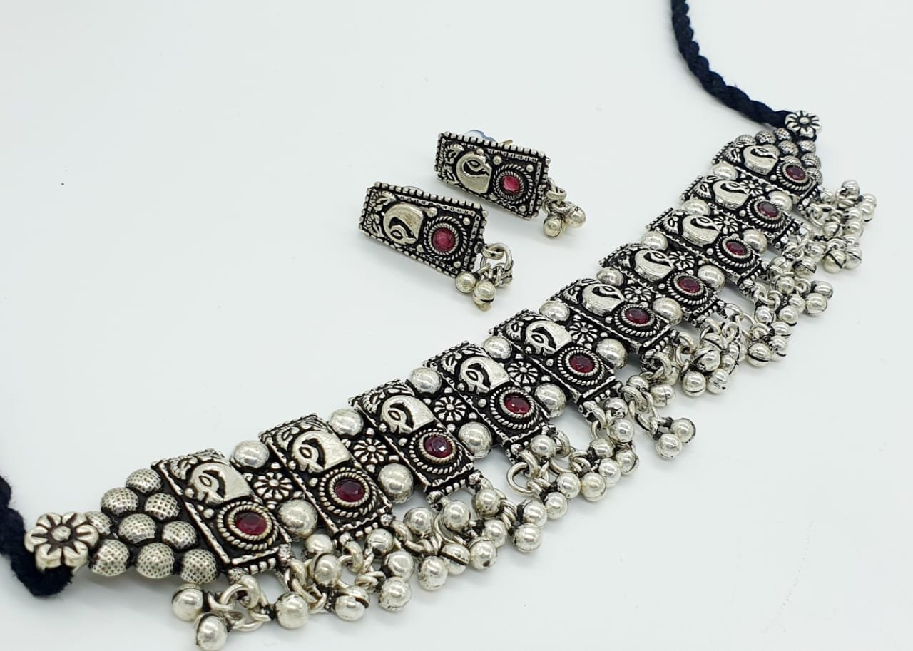 Peacock Designer Oxidised Chocker Necklace Peacock Designer Oxidised Chocker Necklace - Image 2