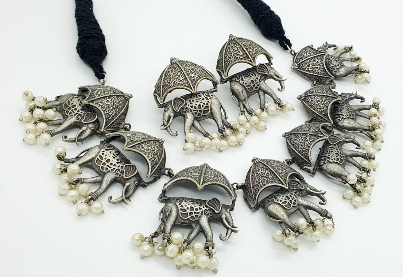 Elephant Designer Oxidised Necklace Elephant Designer Oxidised Necklace