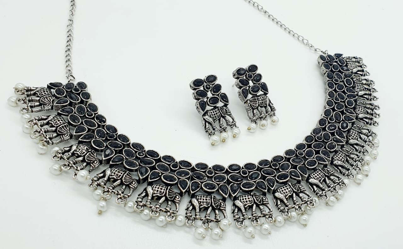 Elephant Designer Oxidised Necklace Elephant Designer Oxidised Necklace