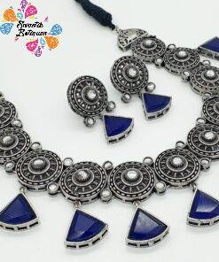 Blue Stone Designer Oxidised Chocker Necklace