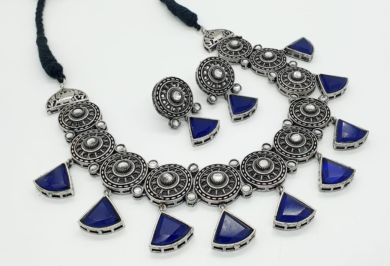 Blue Stone Designer Oxidised Chocker Necklace Blue Stone Designer Oxidised Chocker Necklace
