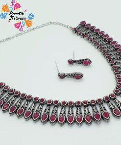 Pink Stone Designer Oxidised Necklace Pink Stone Designer Oxidised Necklace
