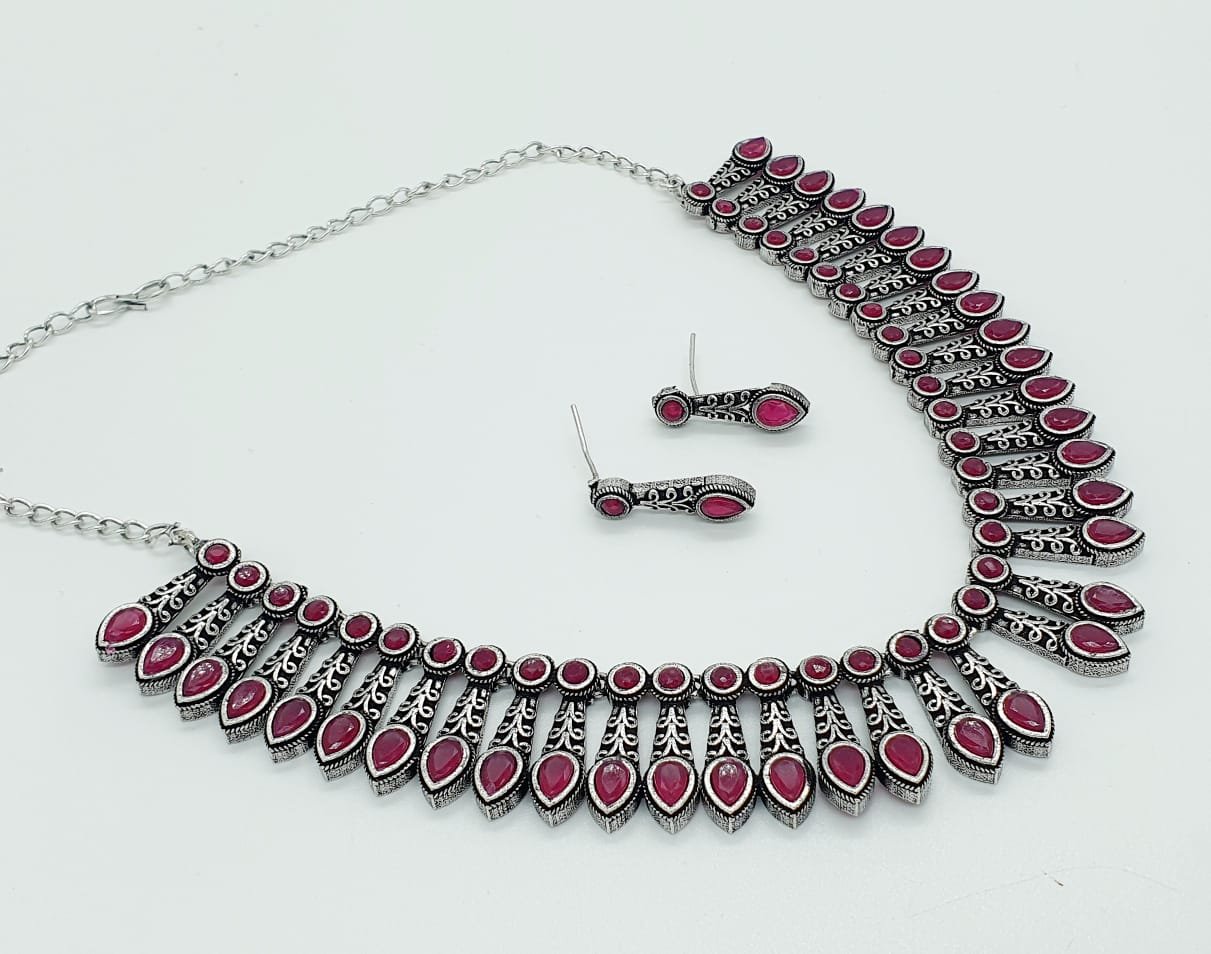 Pink Stone Designer Oxidised Necklace Pink Stone Designer Oxidised Necklace
