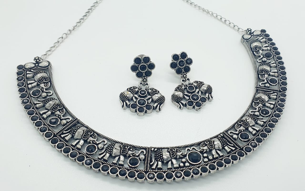 Elephant Designer Oxidised Necklace Elephant Designer Oxidised Necklace - Image 2