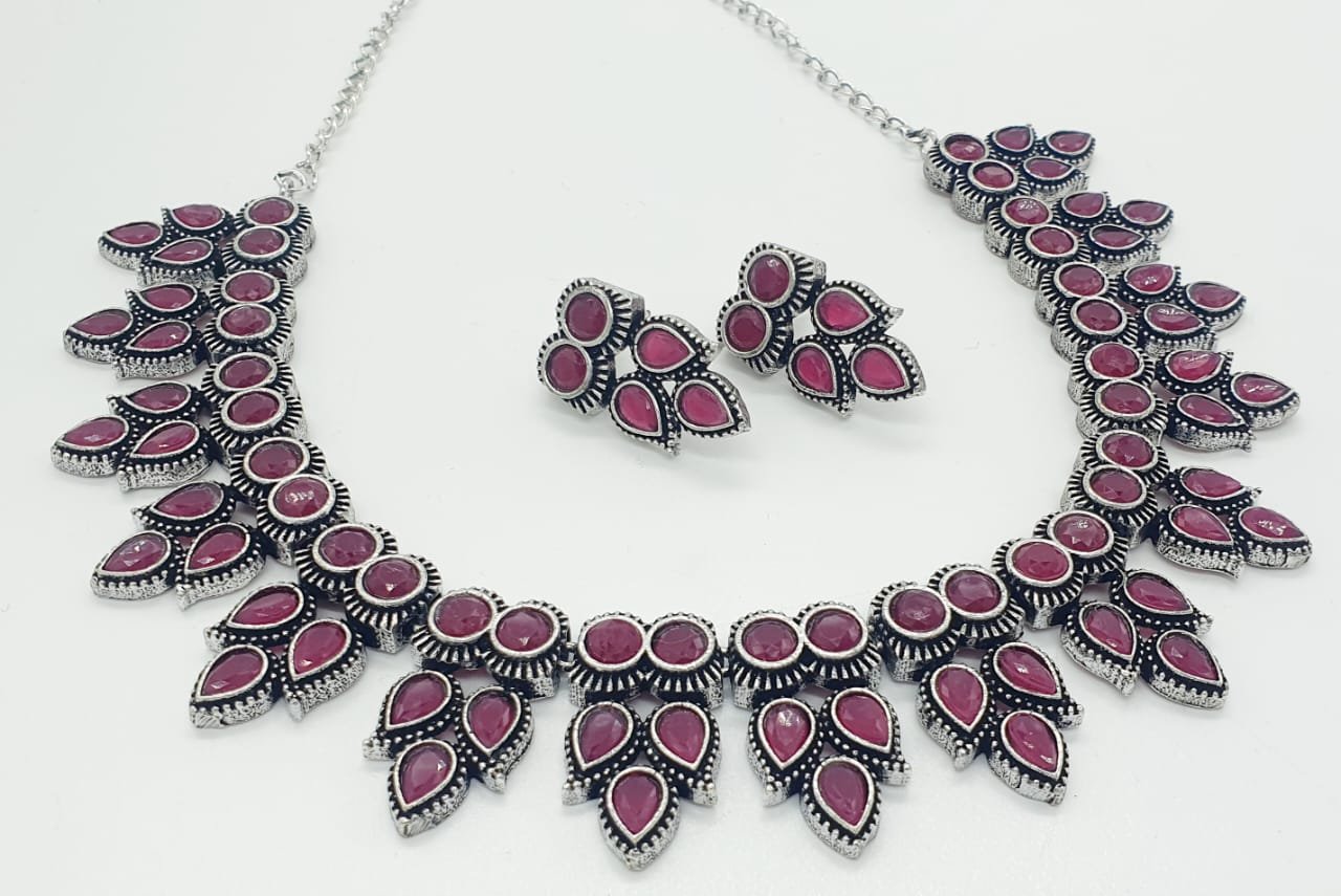 Pink Stone Designer Oxidised Necklace Pink Stone Designer Oxidised Necklace