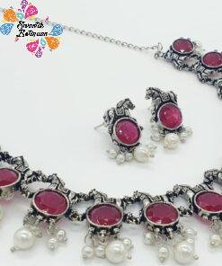 Dark Pink Designer Oxidised Necklace Dark Pink Designer Oxidised Necklace