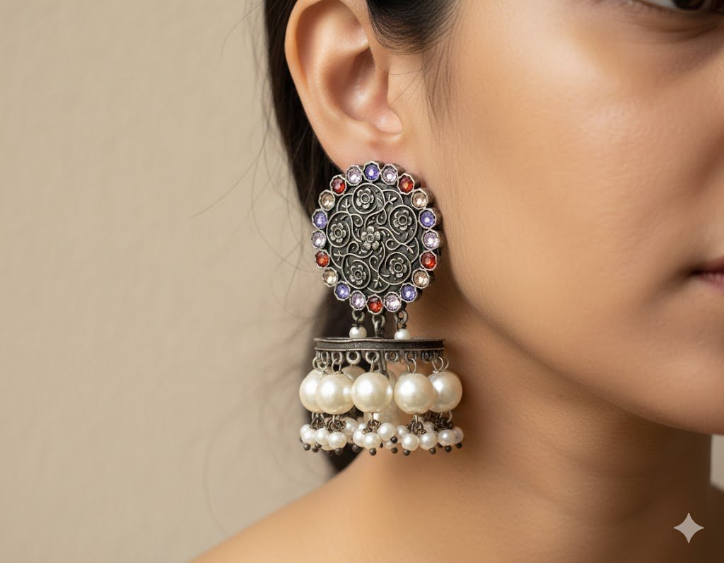 Oxidised Silver Jhumkha