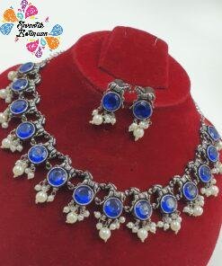 Blue Stone Designer Oxidised Necklace