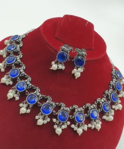 Blue Stone Designer Oxidised Necklace