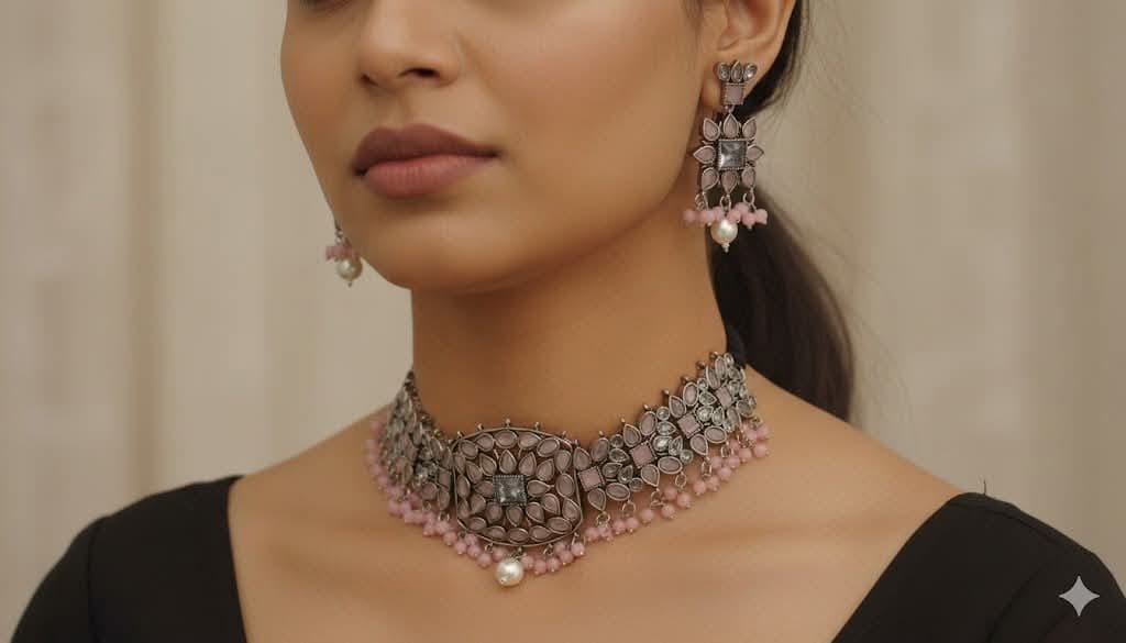 Flower Designer Oxidised Chocker Necklace Flower Designer Oxidised Chocker Necklace
