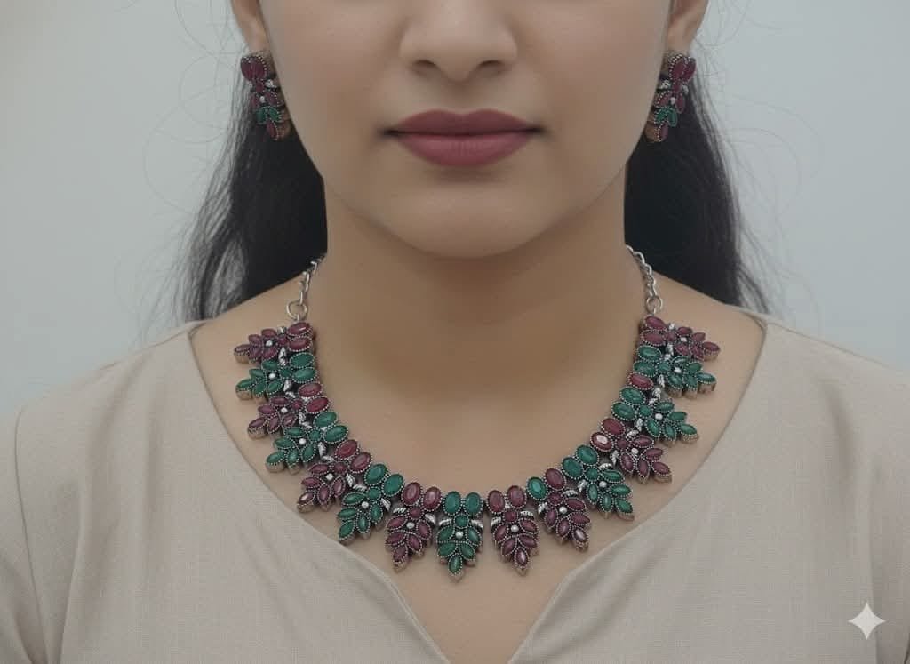 Flower Designer Oxidised Necklace Flower Designer Oxidised Necklace