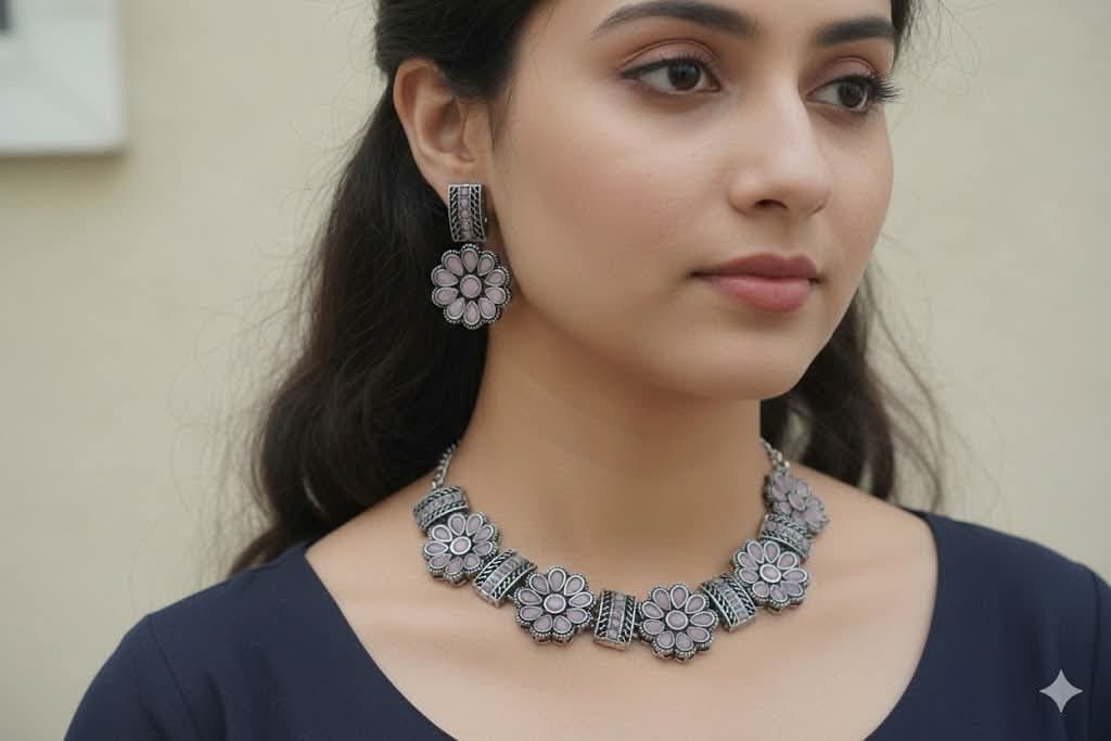 Flower Designer Oxidised Necklace Flower Designer Oxidised Necklace