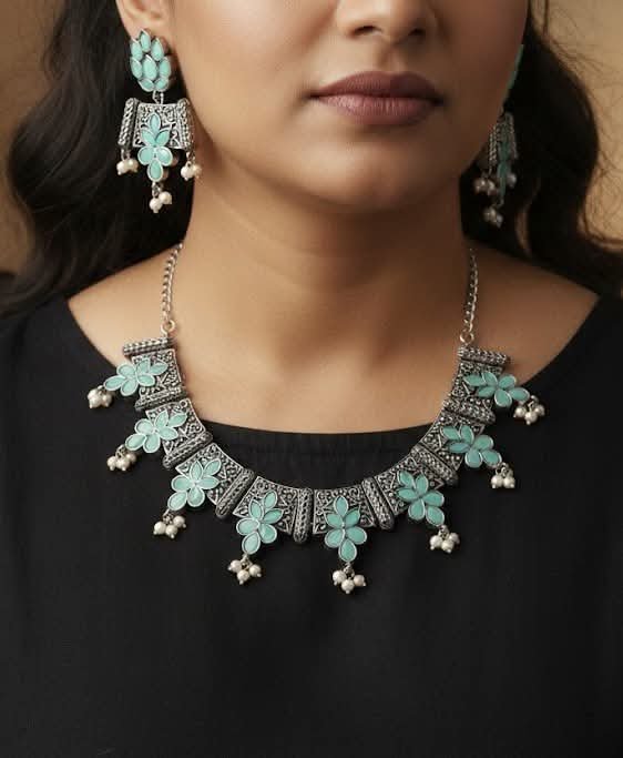 Flower Designer Oxidised Necklace Flower Designer Oxidised Necklace