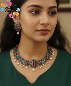 Flower Designer  Oxidised Necklace