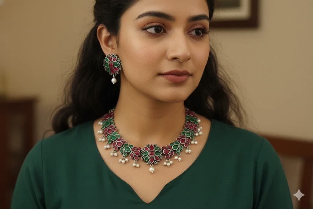 Flower Designer Oxidised Necklace Flower Designer Oxidised Necklace
