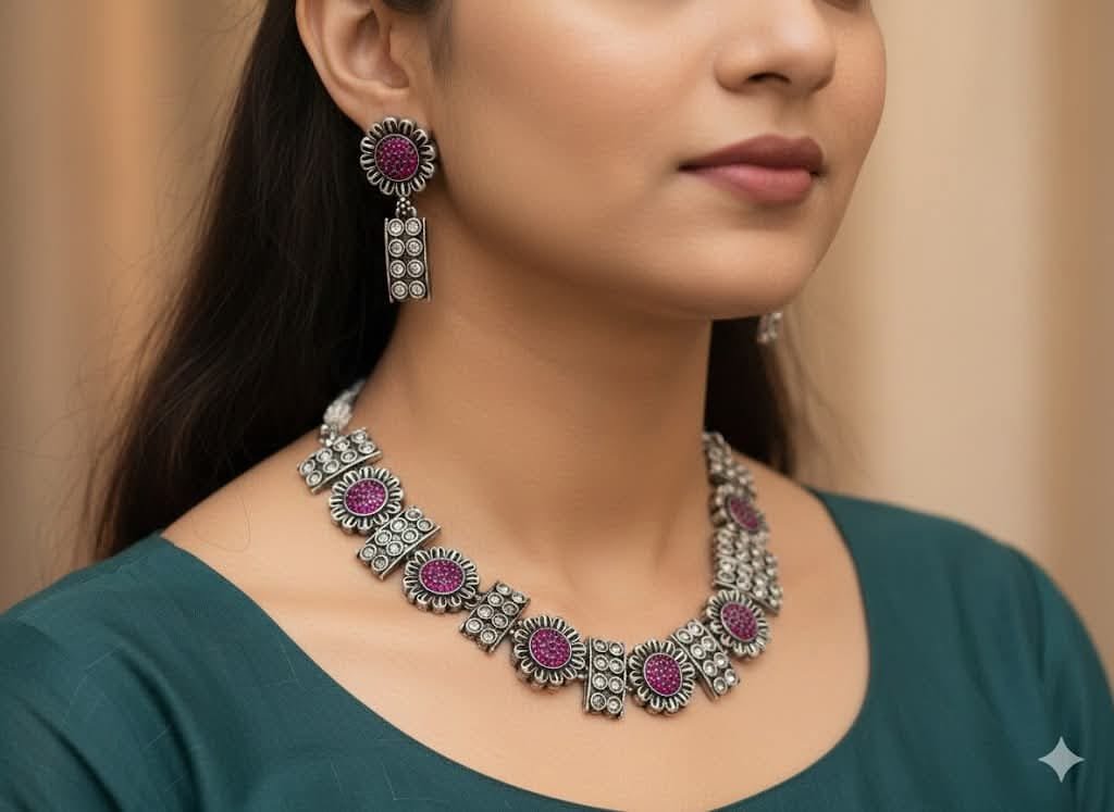 Flower Designer Oxidised Necklace Flower Designer Oxidised Necklace