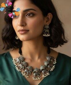 Elephant Designer Oxidised  Necklace