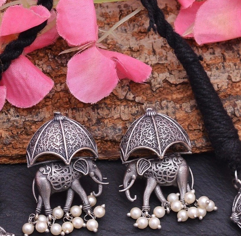 Elephant Designer Oxidised Necklace Elephant Designer Oxidised Necklace - Image 3