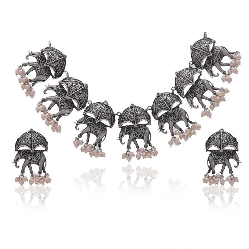 Elephant Designer Oxidised Necklace Elephant Designer Oxidised Necklace - Image 5