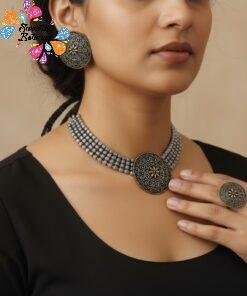 Flower Designer  Oxidised  Chocker  Necklace